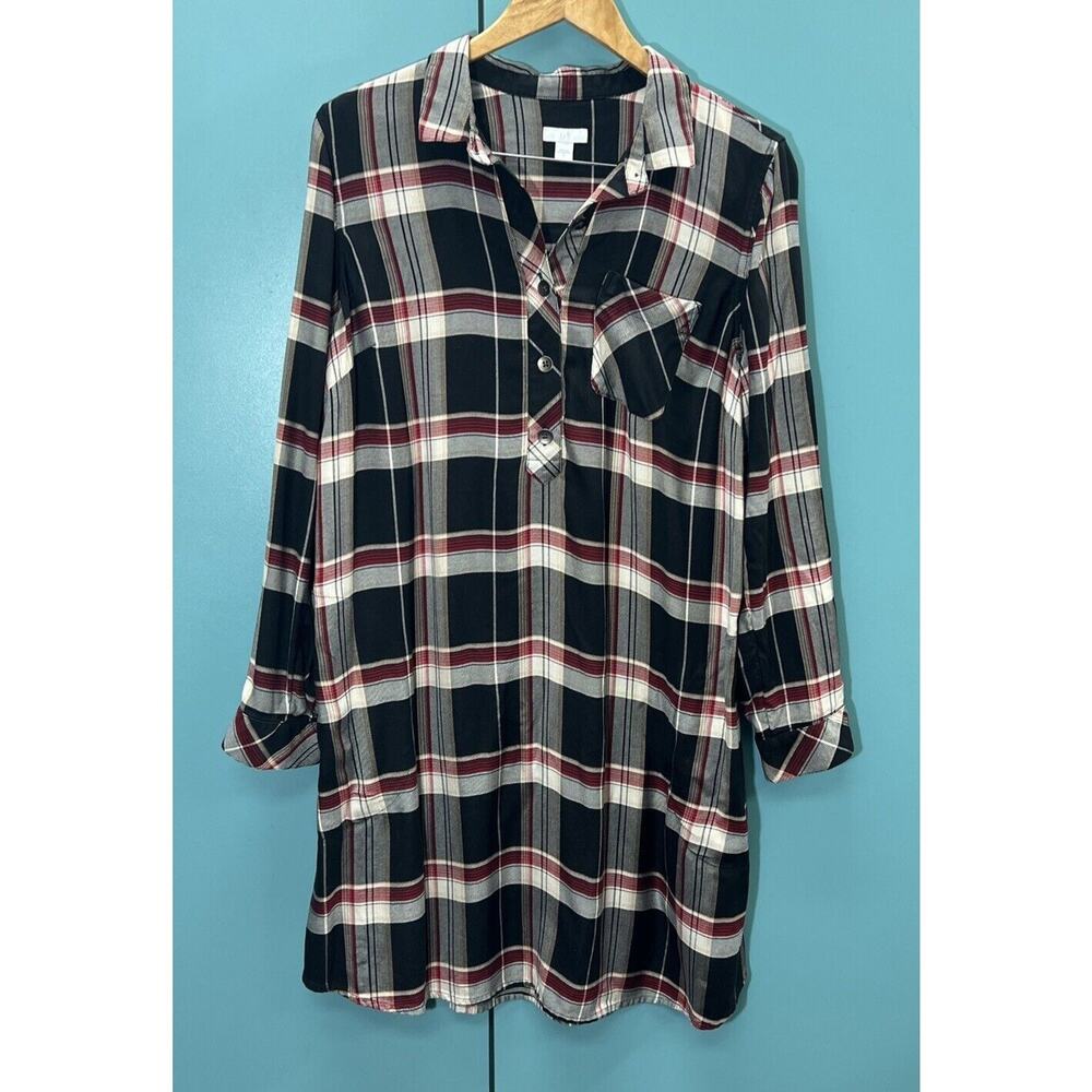 J. Jill Shirt Dress Size Medium Plaid Collar Long Sleeves 1/2 Button Pockets